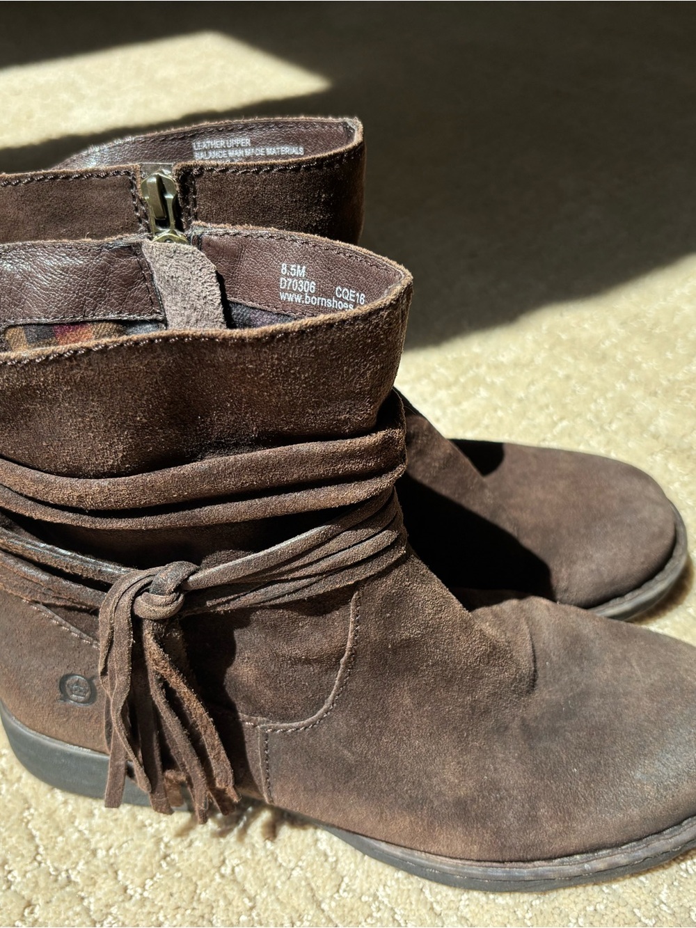 Born Dark Brown Suede Ankle Booties with Tassel Wrap